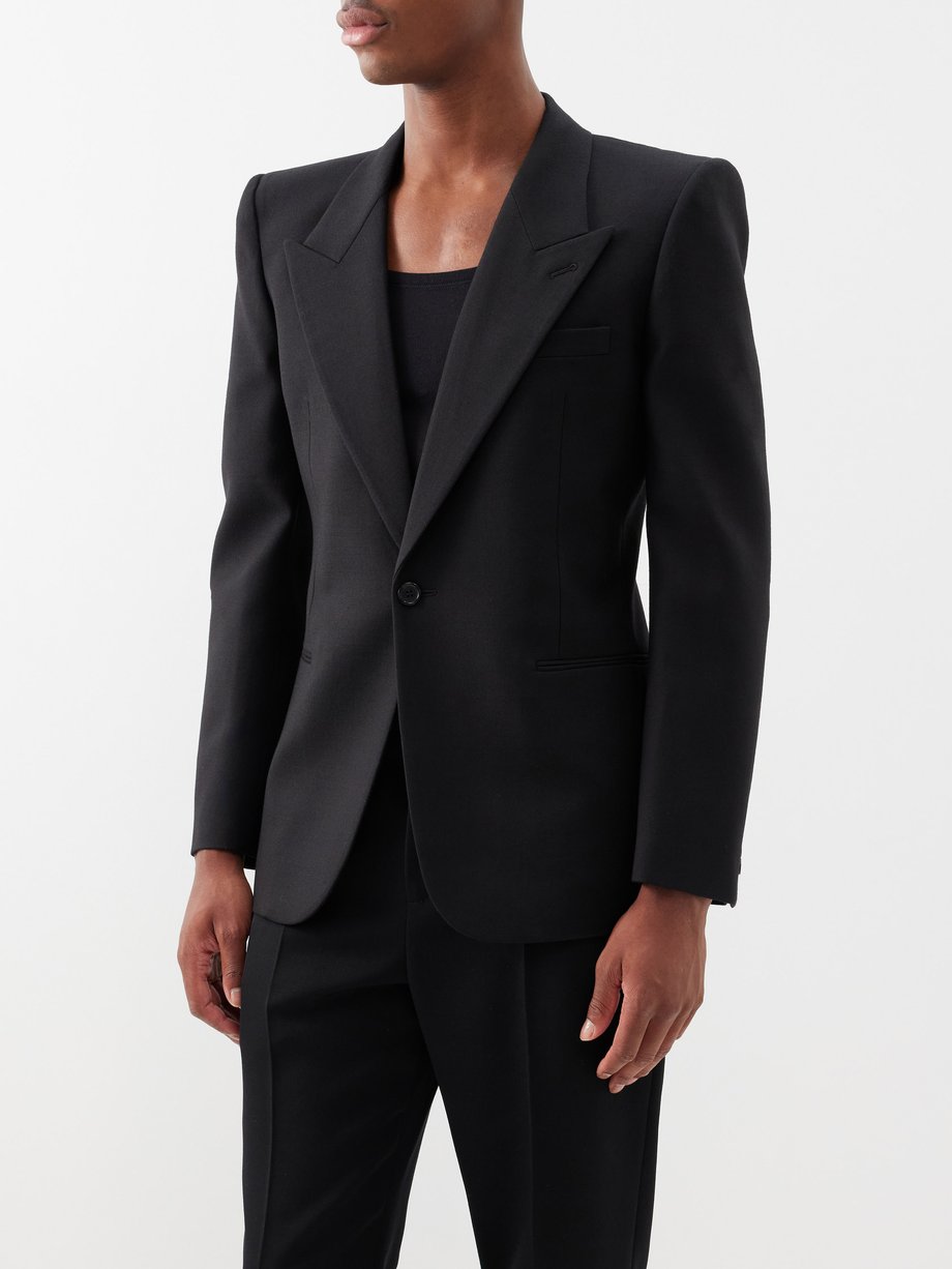 Black Peak-lapel wool-gabardine suit jacket | Saint Laurent | MATCHES UK