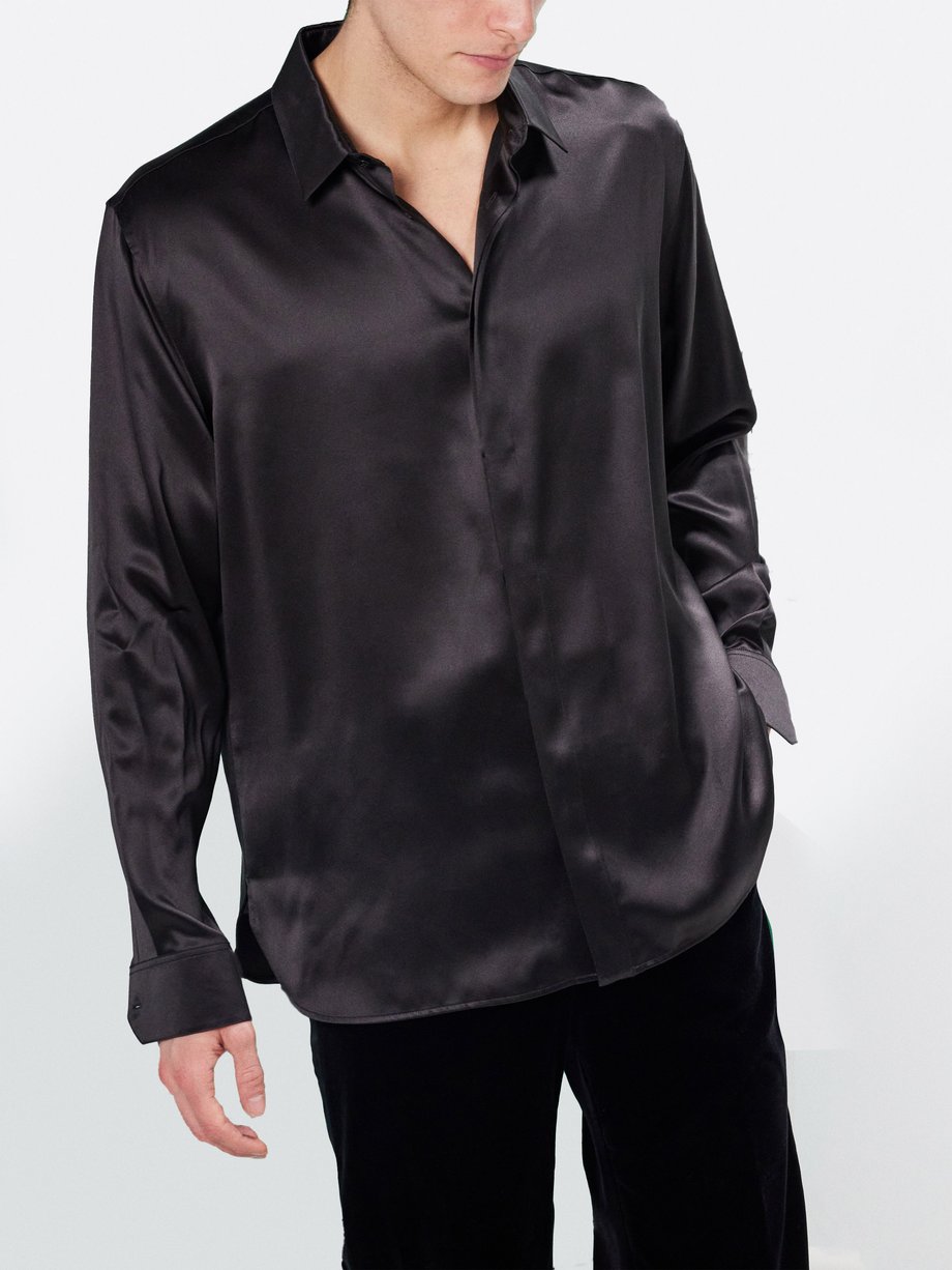 Saint Laurent plunge-neck Silk Shirt - Farfetch