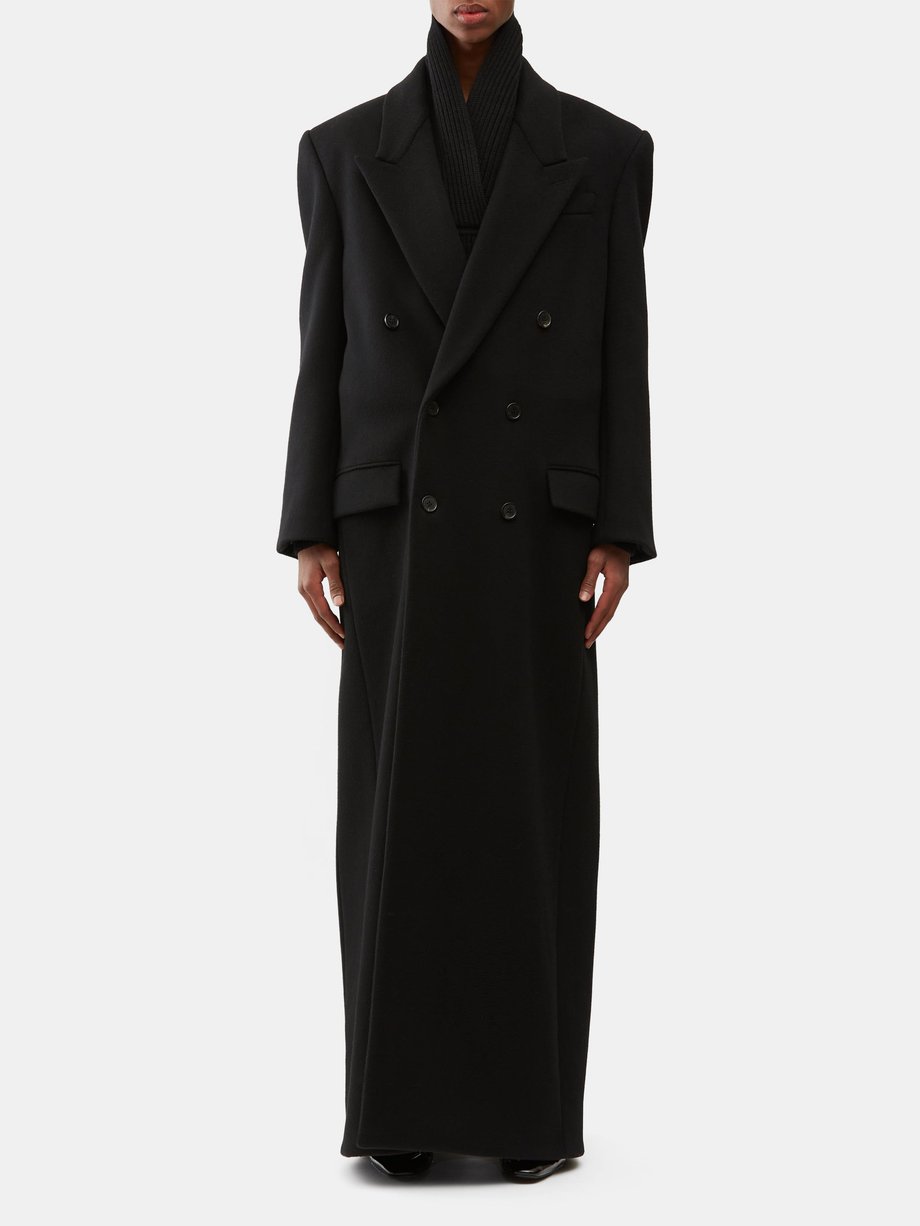 Black Double-breasted longline wool-felt coat | Saint Laurent | MATCHES UK