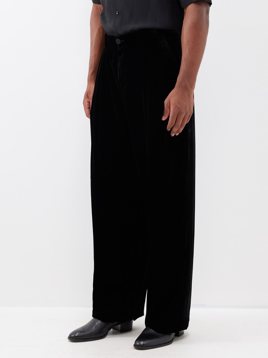 Black Pleated wide-leg velvet trousers, Saint Laurent