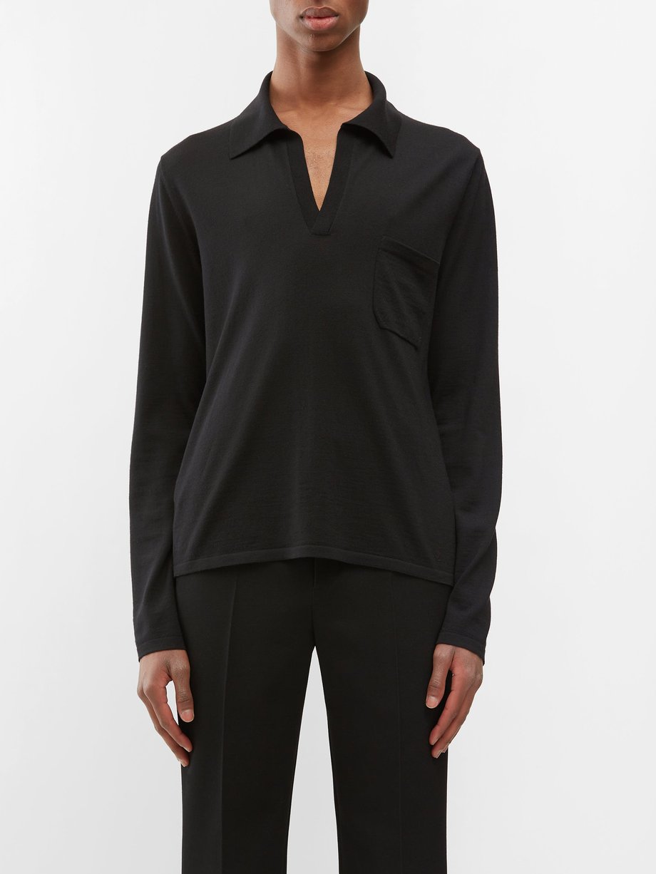 Black Open-collar jersey polo shirt | Saint Laurent | MATCHESFASHION UK