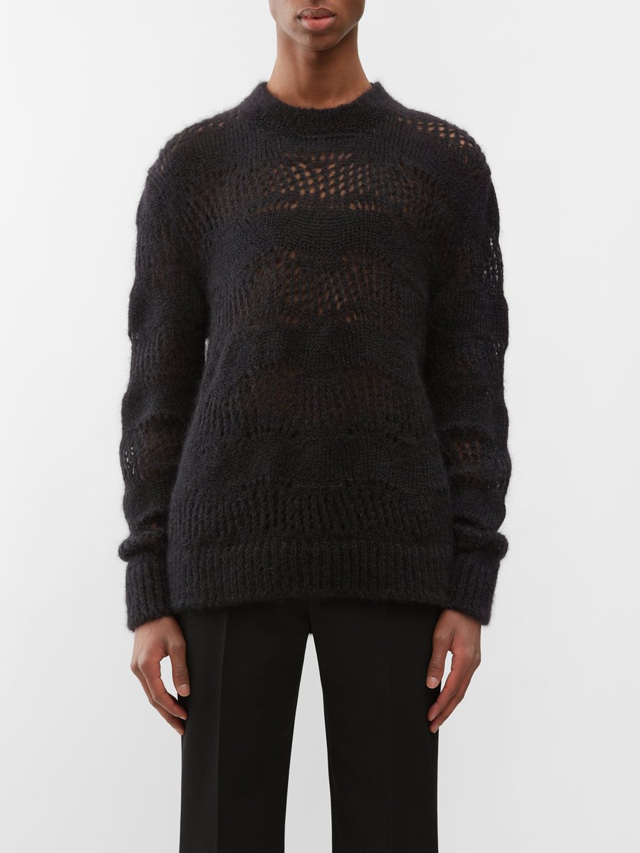 Black Open-knit mohair-blend sweater | Saint Laurent | MATCHESFASHION US