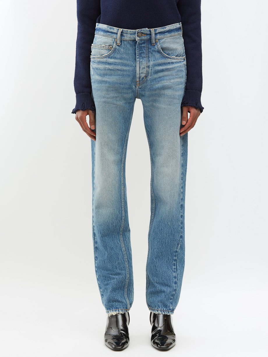 Blue Distressed straight-leg jeans | Saint Laurent | MATCHES UK