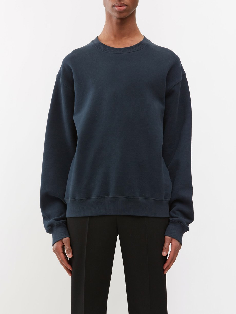 Blue Logo-embroidered cotton-jersey sweatshirt | Saint Laurent | MATCHES UK