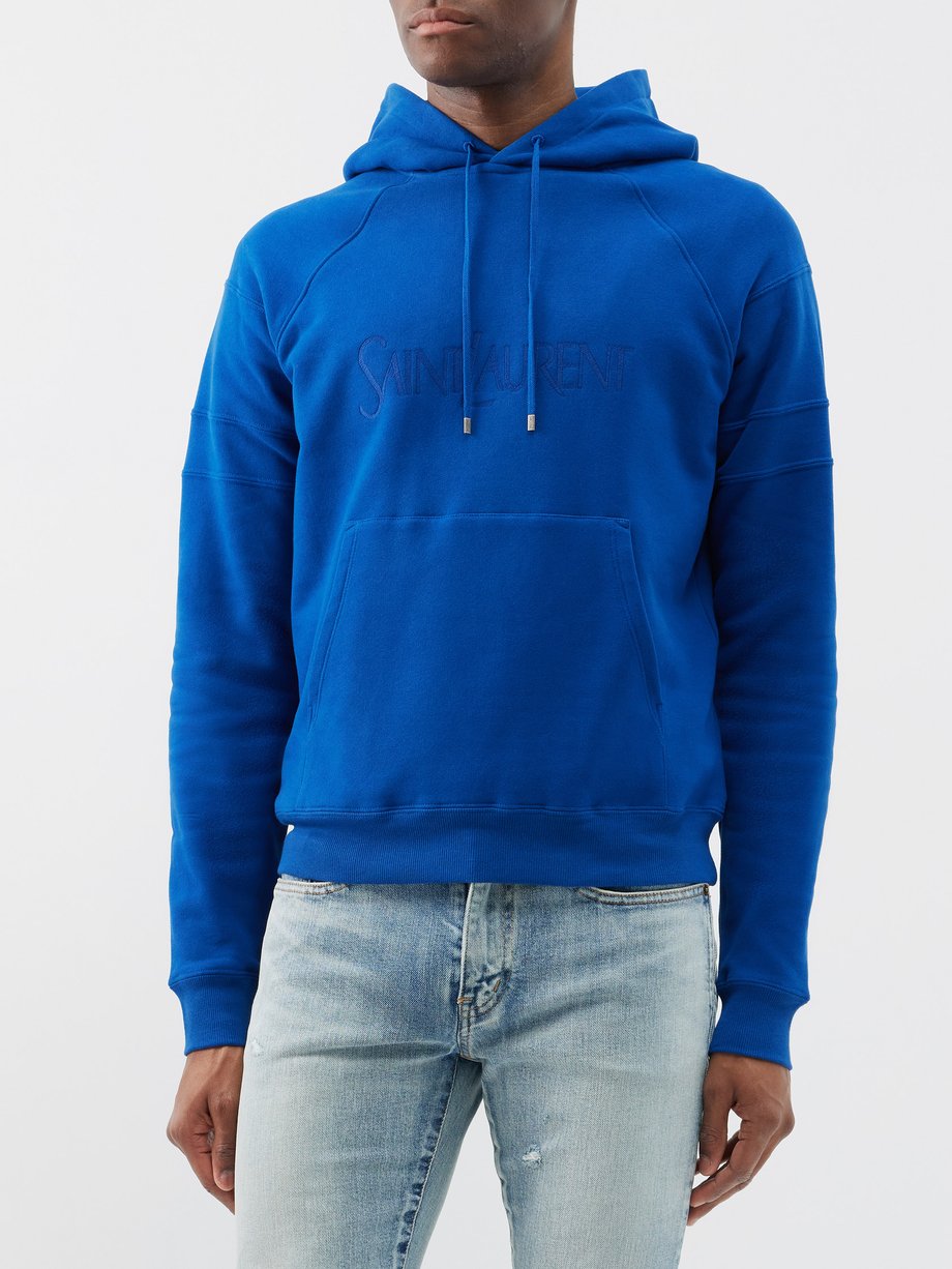 Blue Logo-embroidered cotton-jersey hoodie | Saint Laurent | MATCHES UK