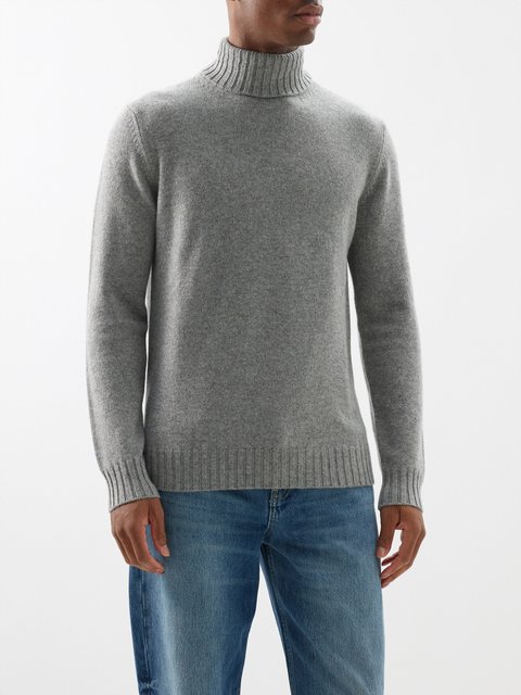 Mid grey Logo-patch roll-neck wool sweater, Gucci