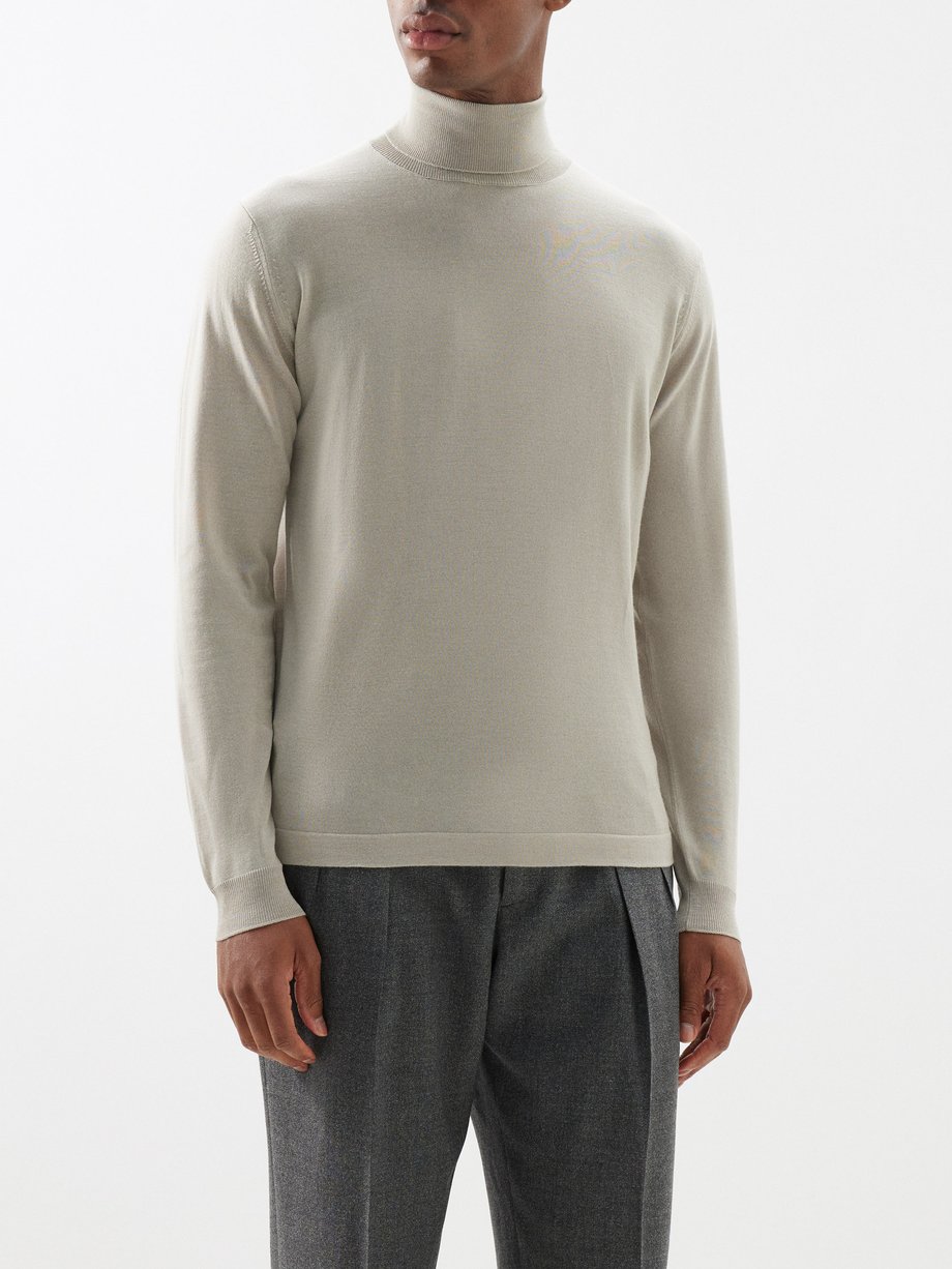 Beige Roll-neck merino sweater | Thom Sweeney | MATCHES UK