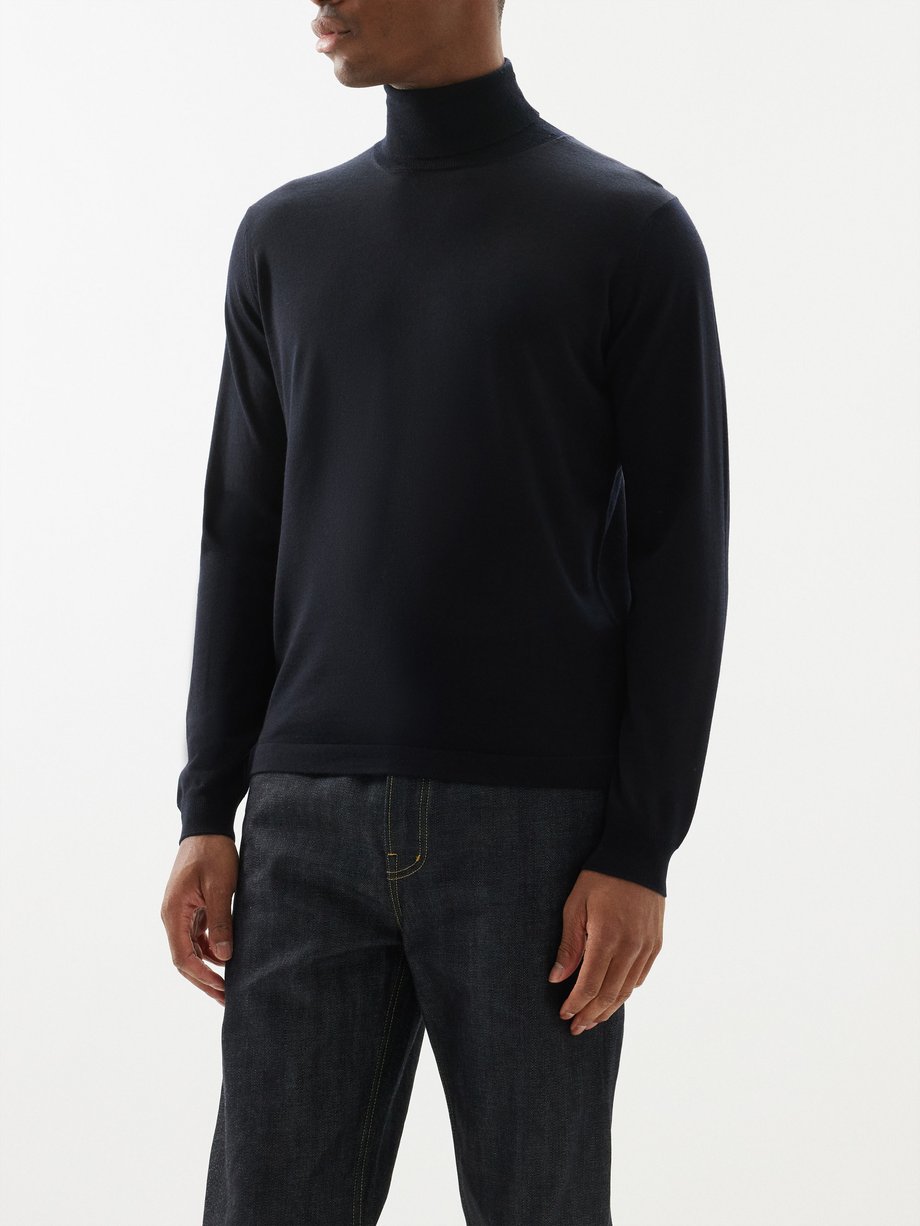 Navy Roll-neck merino-wool sweater | Thom Sweeney | MATCHES UK