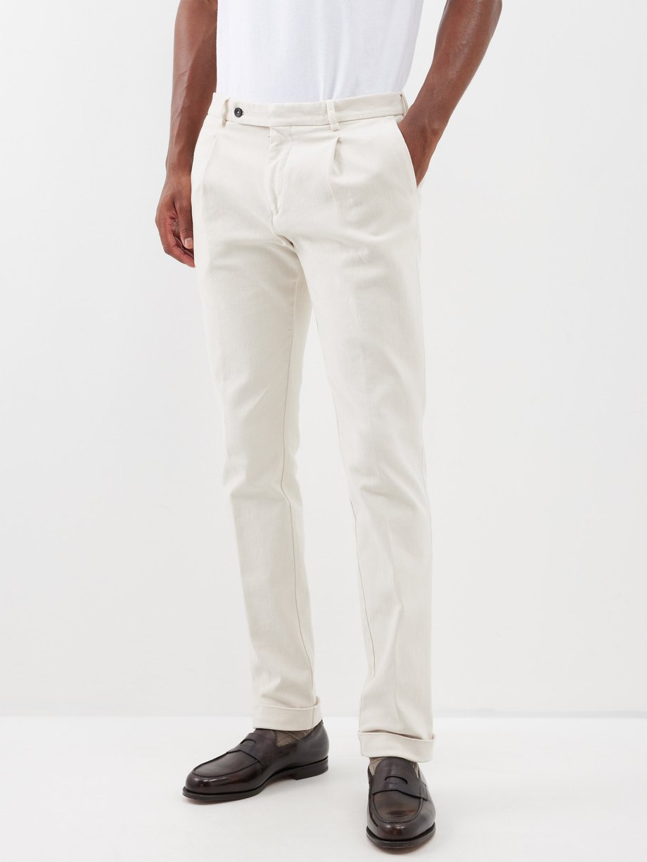 Beige Pleated cotton-blend twill chinos | Thom Sweeney | MATCHES UK