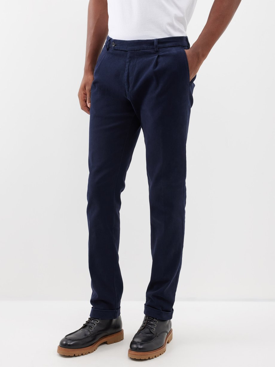 Navy Pleated cotton-blend twill chinos | Thom Sweeney | MATCHES UK