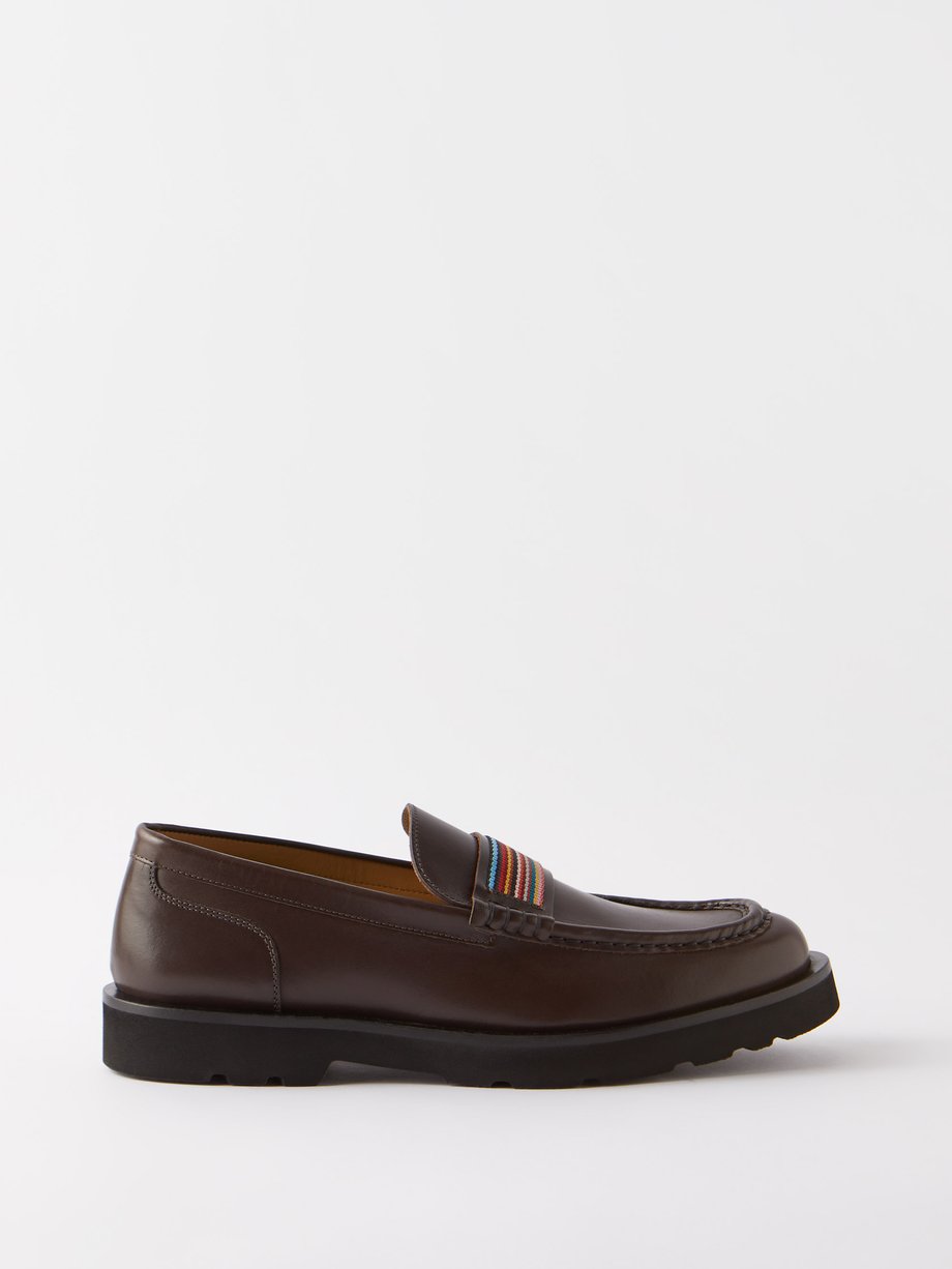 Brown Bancroft signature-stripe strap leather loafers | Paul Smith ...
