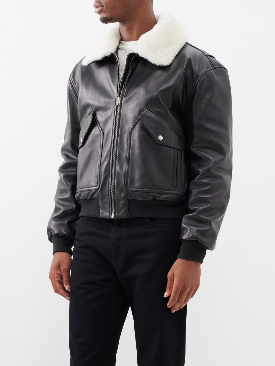 Black Elias shearling-collar leather jacket | Nili Lotan | MATCHES UK