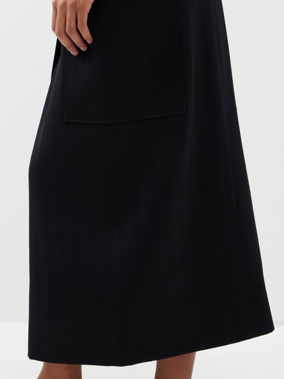 Black Side pocket slubbed wool wrap midi skirt | Raey | MATCHES UK