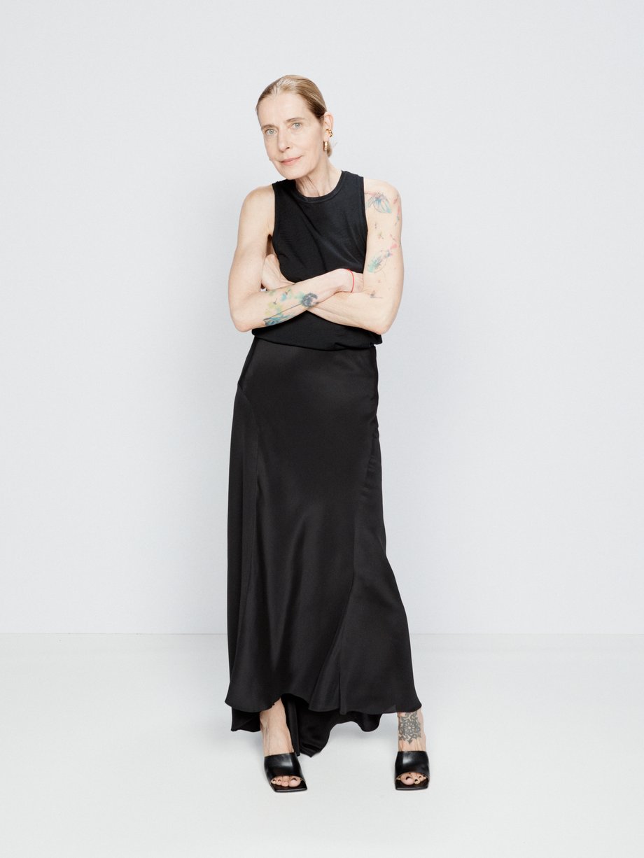 Black Fishtail silk-satin maxi slip skirt | Raey | MATCHES UK