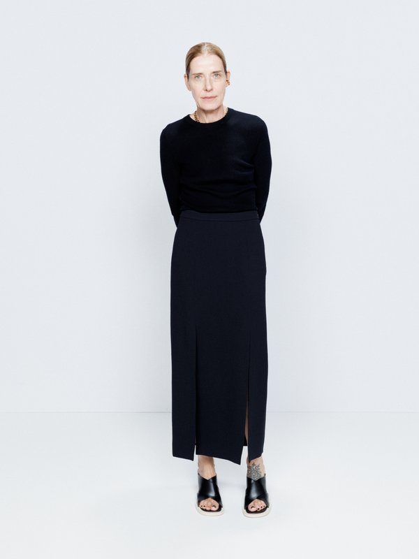Raey Split front and back wool midi skirt