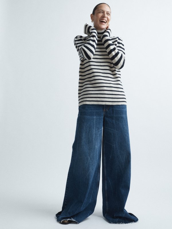 Raey Striped recycled-cashmere roll neck jumper