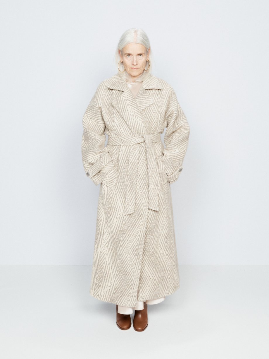 Neutral Oversized belted herringbone wool coat | Raey | MATCHES UK
