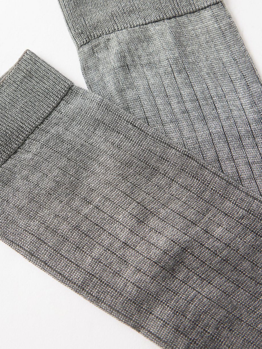 Grey Ribbed-silk knee socks, Raey