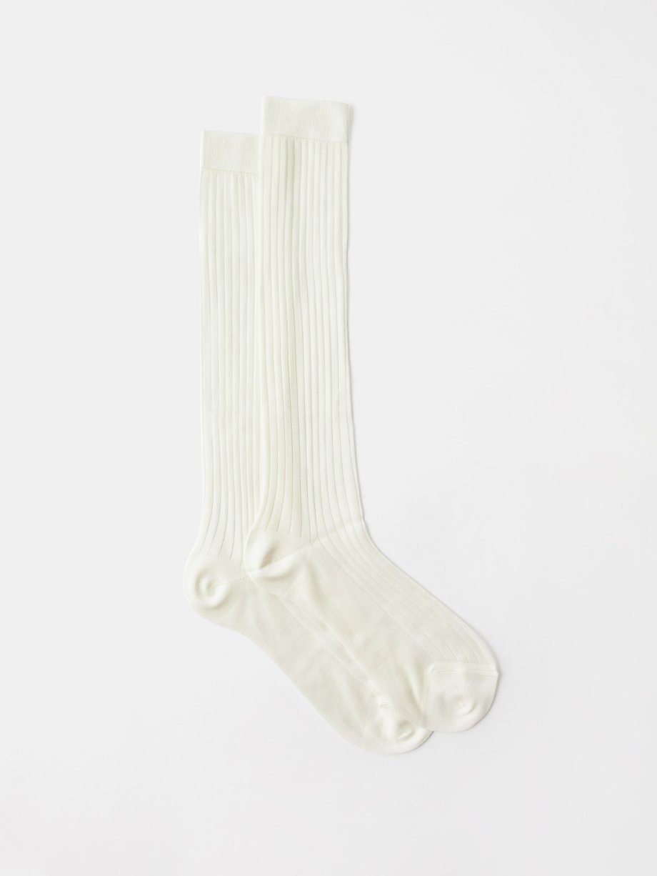 White Ribbed-silk knee socks | Raey | MATCHES UK