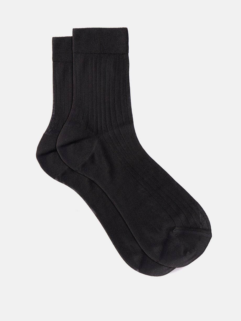 Black Ribbed-silk ankle socks | Raey | MATCHESFASHION UK