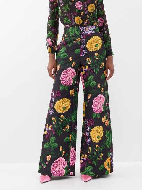 Popwings Casual Black Floral Print Straight Fit Highrise Women Sheer Pants  - Popwings - 4077235