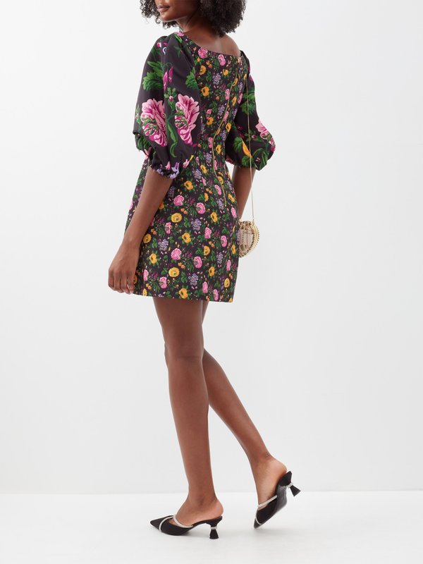 Carolina Herrera Floral-print puff-sleeve poplin mini dress