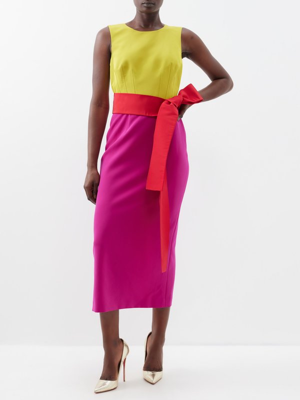 Carolina Herrera Tri-colour tailored crepe midi dress