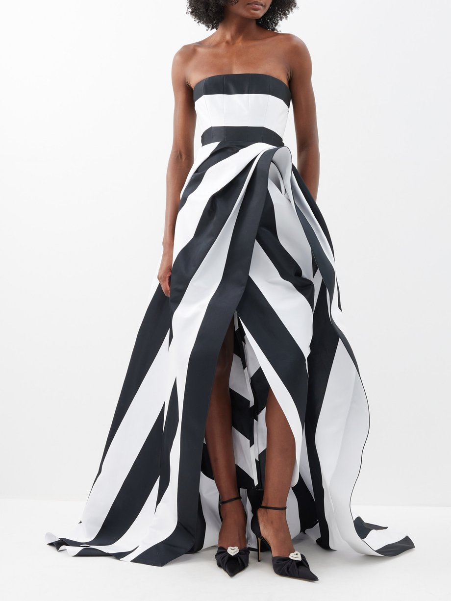 Black Striped satin strapless gown | Carolina Herrera | MATCHESFASHION UK