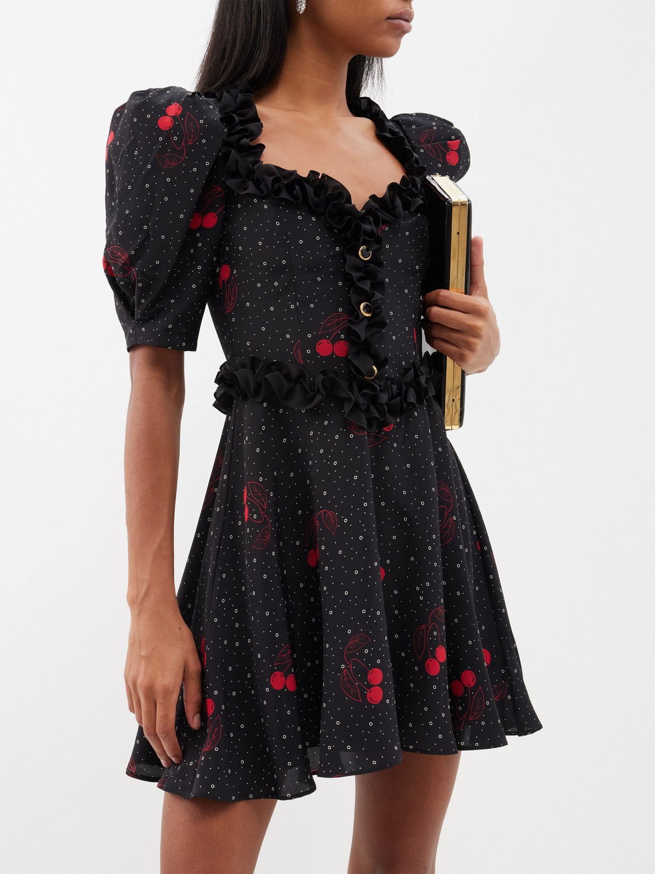 Cherry print silk mini dress