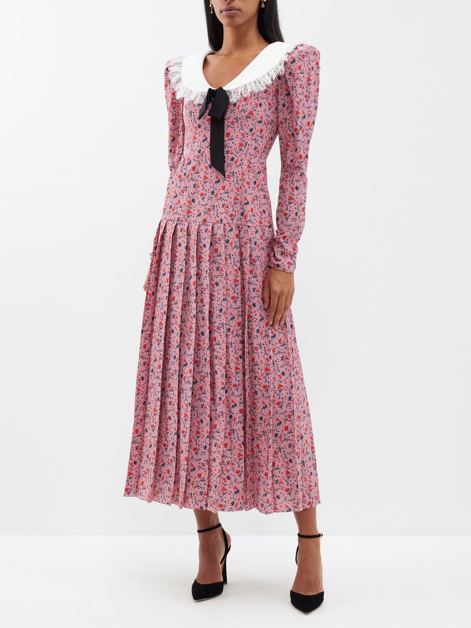 Pink Lace-collar printed-silk midi dress | Alessandra Rich | MATCHES UK