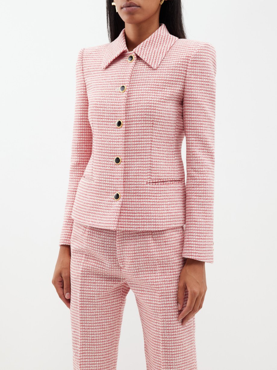 Pink Sequinned checked wool blend tweed jacket Alessandra Rich