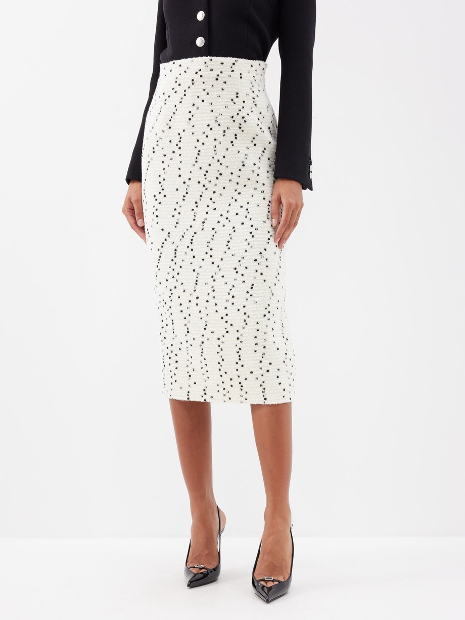 White Spotted wool-blend boucle midi skirt | Alessandra Rich | MATCHES UK