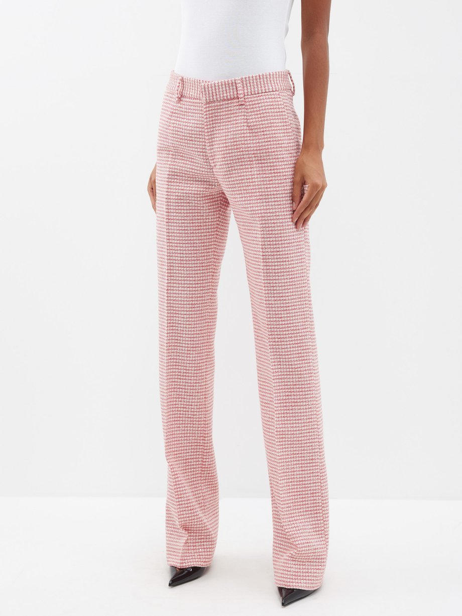 Pink Spat high-rise slit-hem velvet leggings