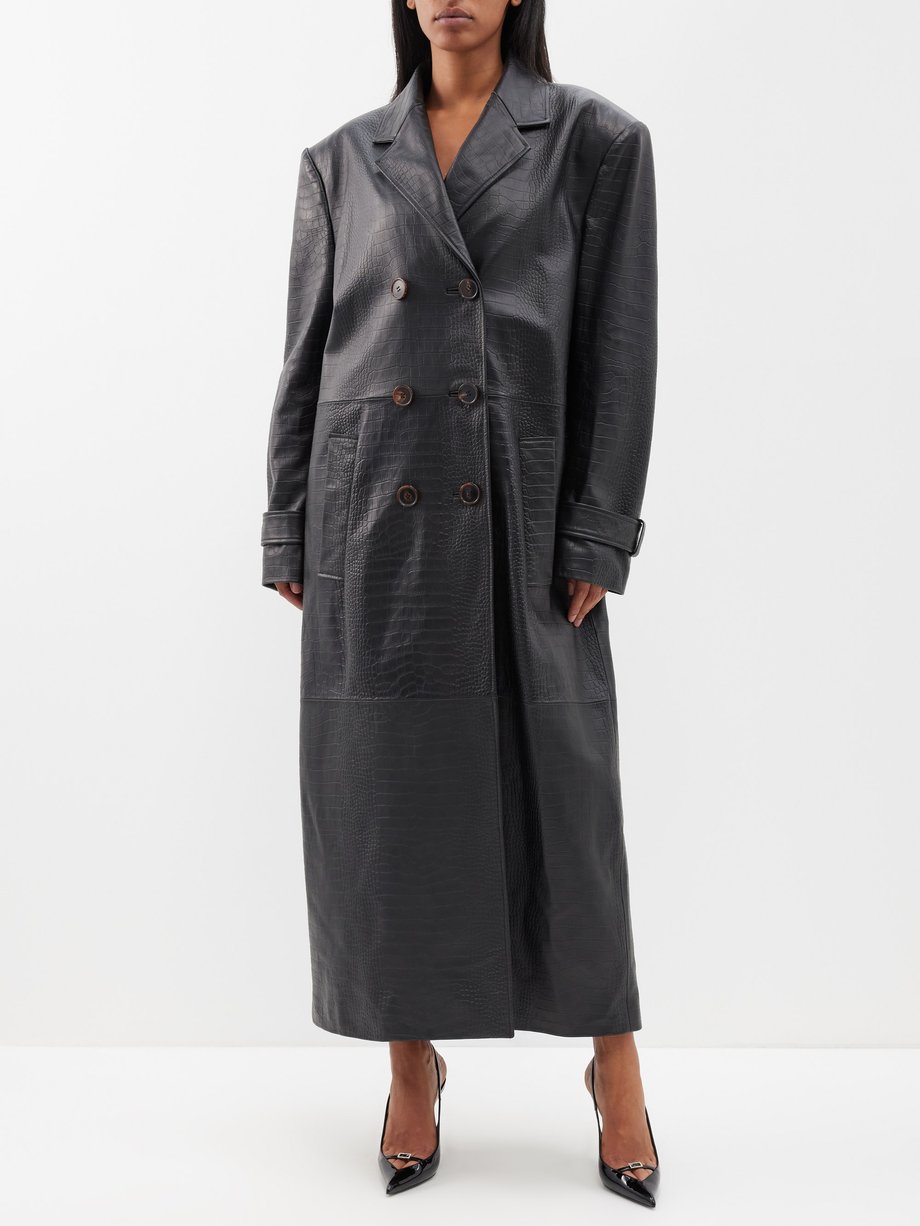 Black Oversized crocodile-embossed leather coat | Alessandra Rich ...