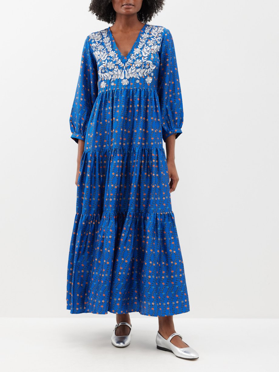 Blue Frangipani silk midi dress | Muzungu Sisters | MATCHES UK