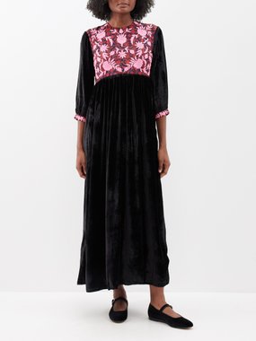 Muzungu Sisters Touba embroidered-bib velvet maxi dress