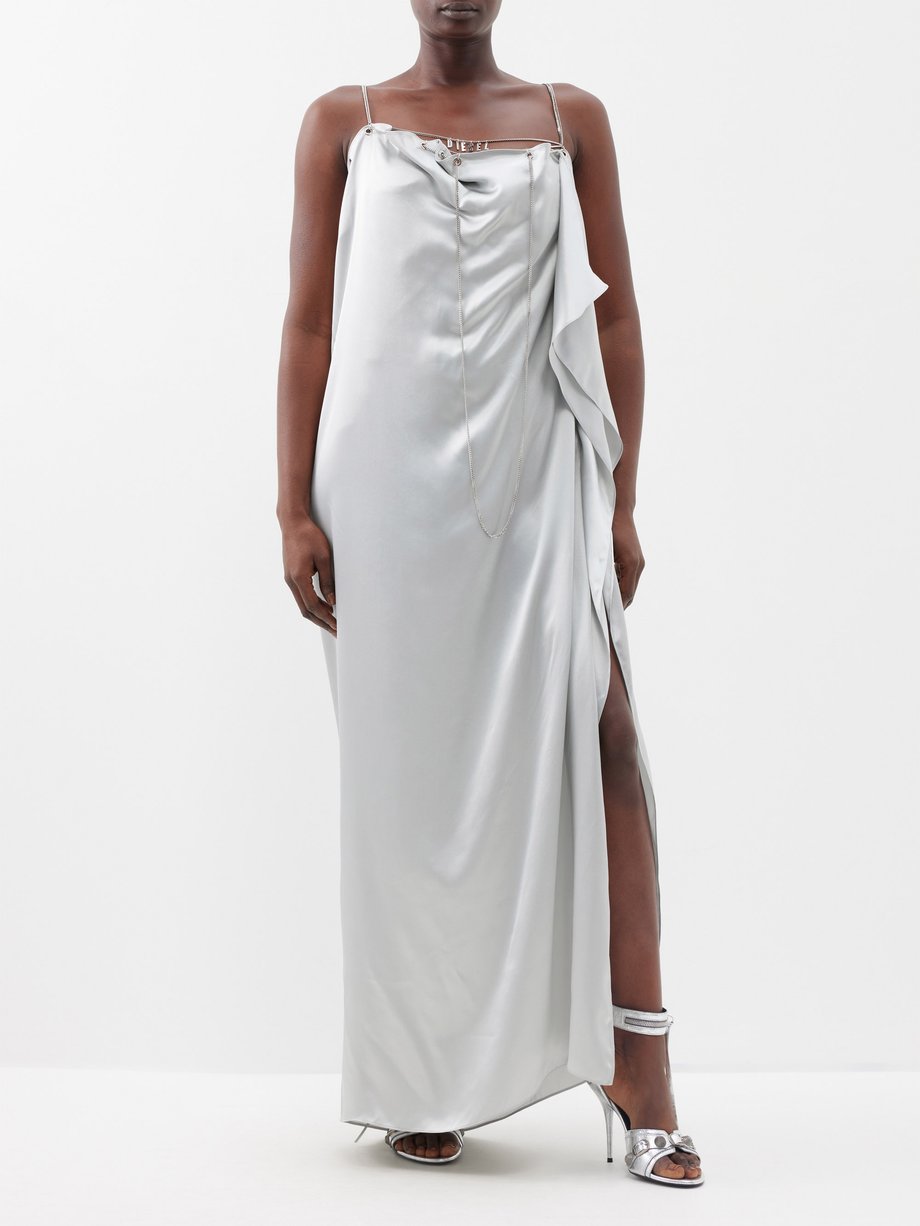 Silver D-chain side-slit silk maxi dress | Diesel | MATCHES UK