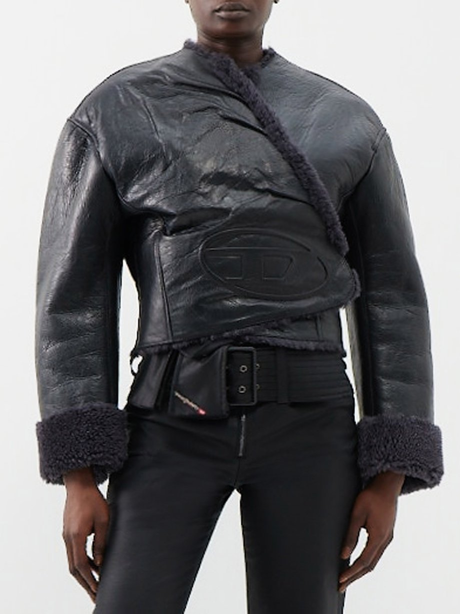 Black L-Shear logo-embossed shearling jacket | Diesel | MATCHES UK