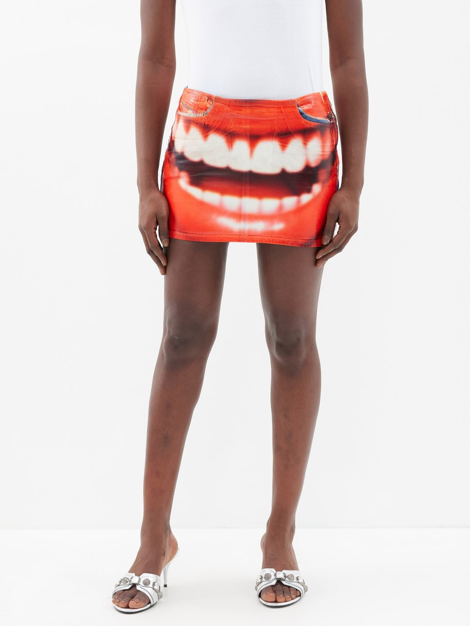 Red Pra printed coated-denim mini skirt | Diesel | MATCHESFASHION AU
