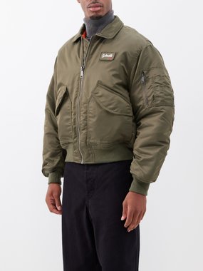 Schott NYC Flap-pocket recycled-fibre bomber jacket