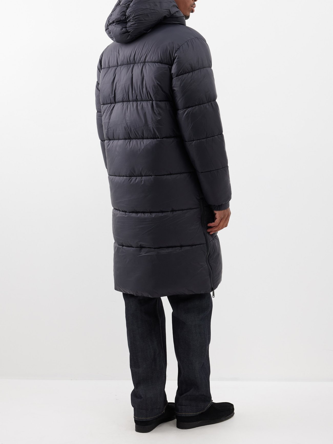 Black STARTK2RS recycled-nylon padded longline coat