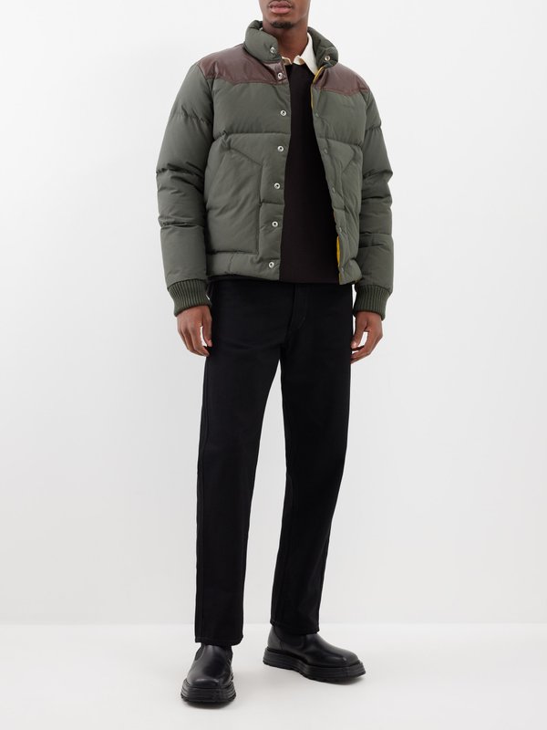 Schott NYC Blackburn leather-panel quilted down coat