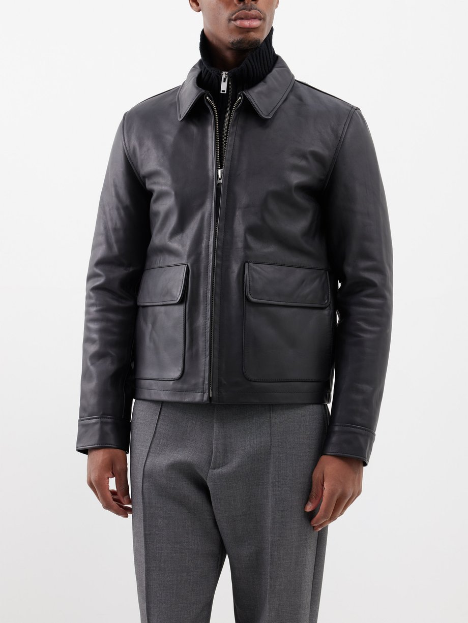 Black Flap-pocket leather jacket | Schott NYC | MATCHES UK