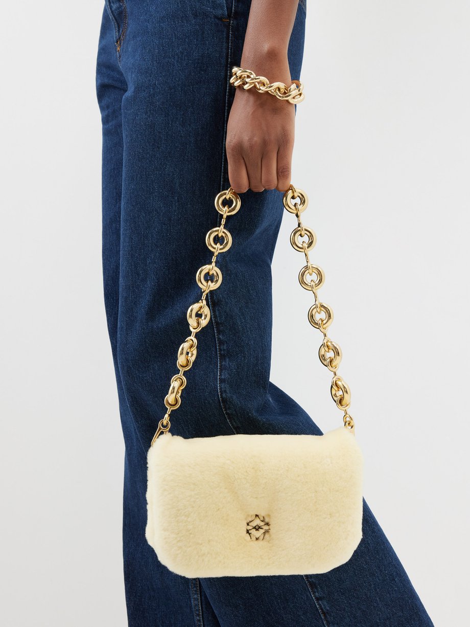 Neutral Puffer Goya mini shearling shoulder bag | LOEWE | MATCHESFASHION UK