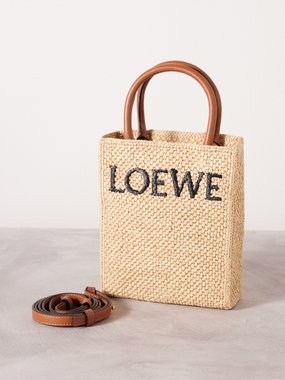 LOEWE A5 logo-jacquard raffia leather-trim tote bag