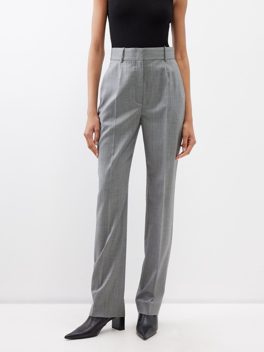 In Wear Check Trousers With Ankle Zip Light Grey