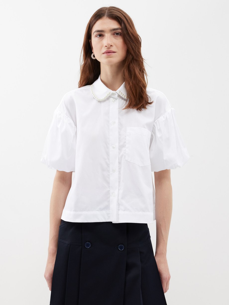 White Pearl-embellished cotton-poplin shirt | Simone Rocha