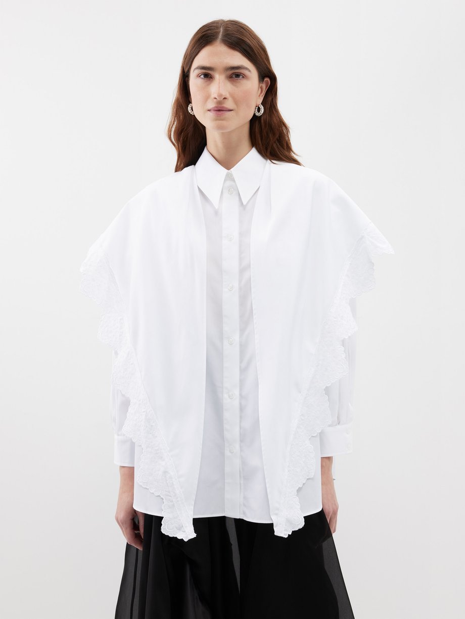 Simone Rocha White Lace-overlay cotton-poplin shirt | 매치스패션, 모던 럭셔리 온라인 쇼핑