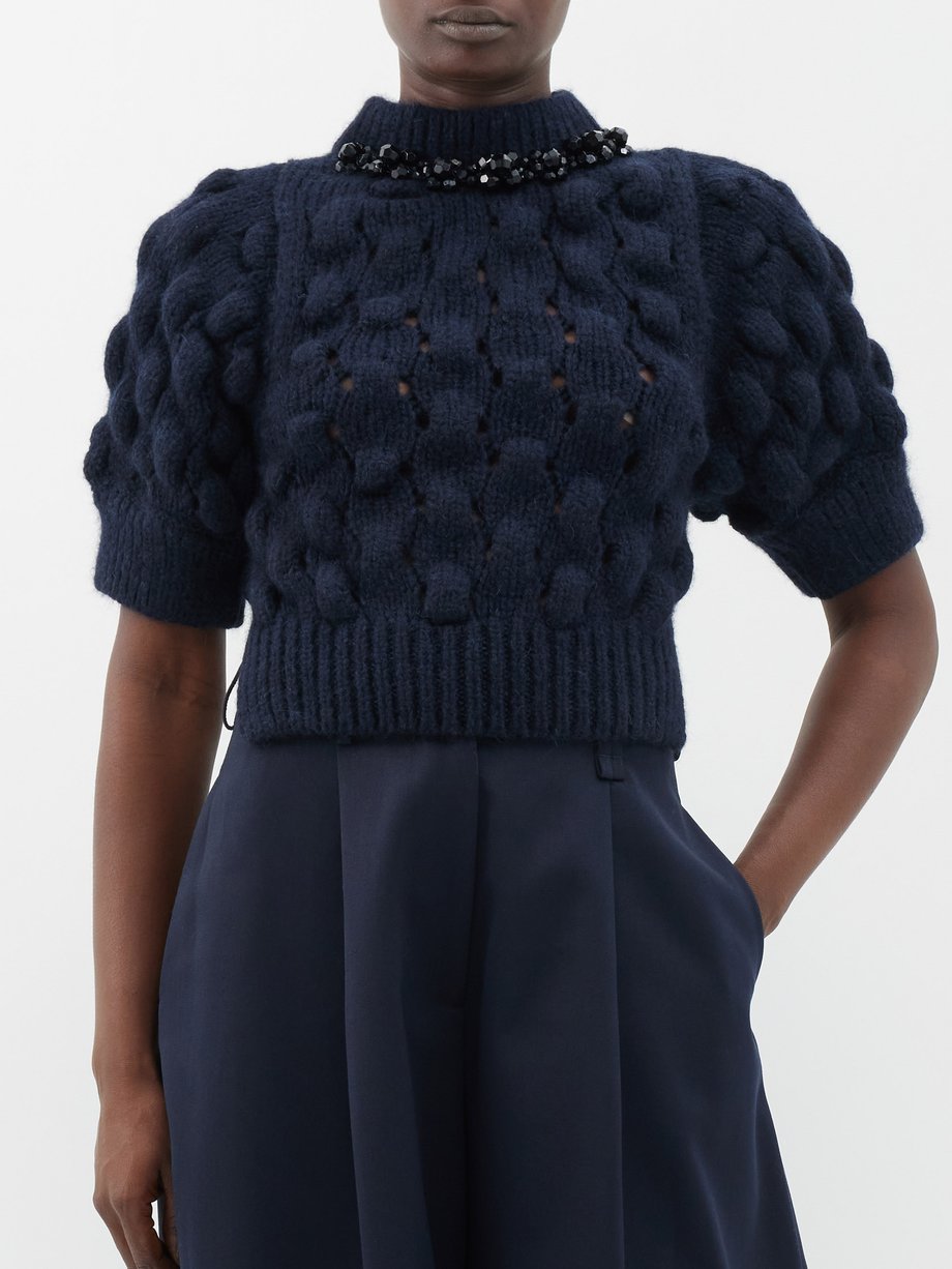 Navy Crystal-embellished alpaca-blend sweater | Simone Rocha ...