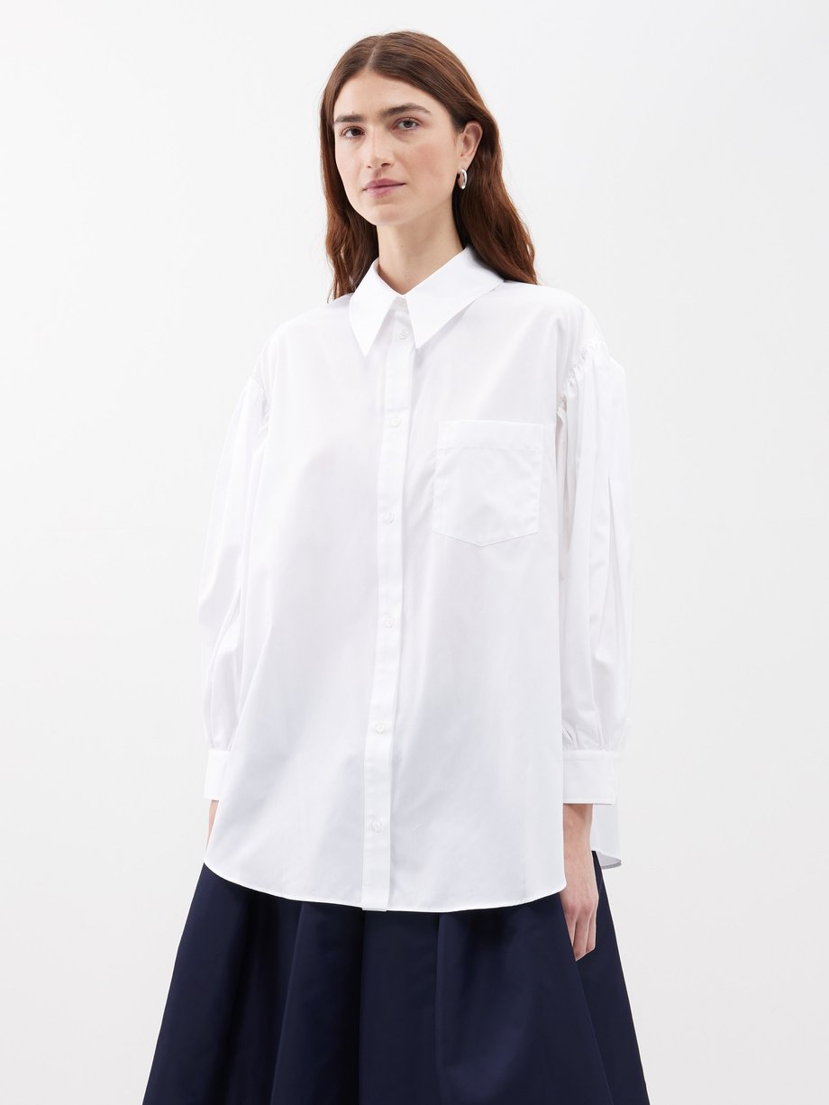 White Oversized puff-sleeve cotton-poplin shirt | Simone Rocha | MATCHES UK